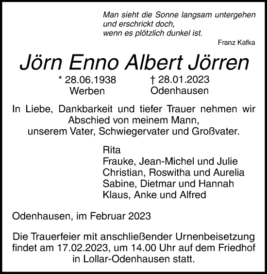 Traueranzeige von Jörn Enno Albert Jörren von Giessener Allgemeine, Alsfelder Allgemeine