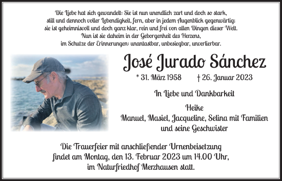 Traueranzeige von José Jurado Sánchez 
