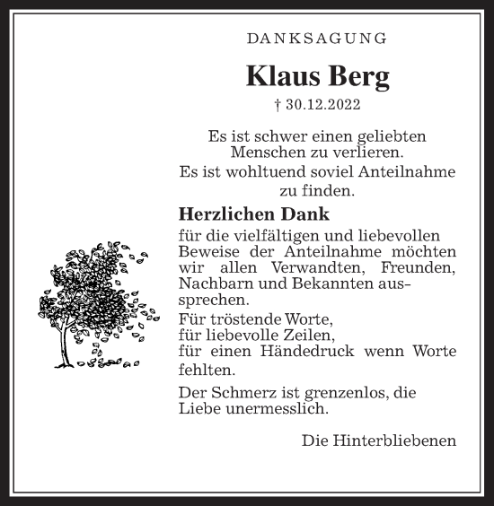 Traueranzeige von Klaus Berg von Wetterauer Zeitung