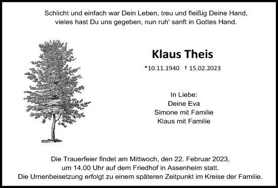 Traueranzeige von Klaus Theis von Wetterauer Zeitung, Wetterauer Zeitung