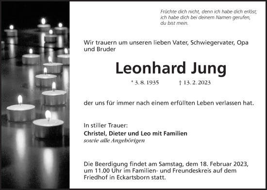 Traueranzeige von Leonhard Jung von Kreis-Anzeiger