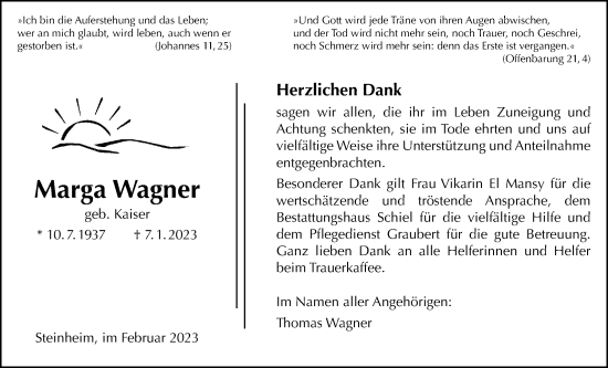 Traueranzeige von Marga Wagner von Licher Wochenblatt