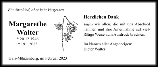 Traueranzeige von Margarethe Walter von Licher Wochenblatt