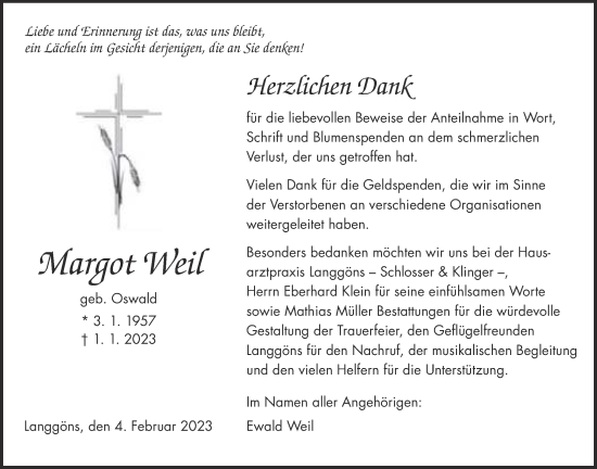 Traueranzeige von Margot Weil von Giessener Allgemeine, Alsfelder Allgemeine, Giessener Anzeiger