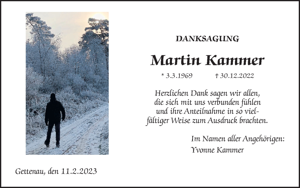  Traueranzeige für Martin Kammer vom 11.02.2023 aus Wetterauer Zeitung