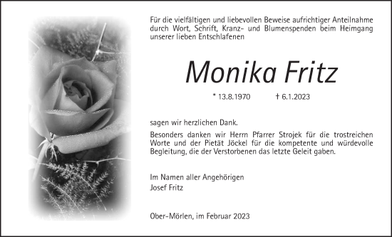 Traueranzeige von Monika Fritz von Wetterauer Zeitung