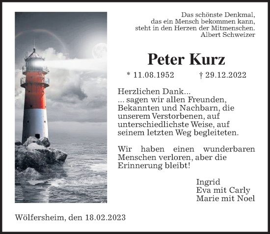 Traueranzeige von Peter Kurz von Wetterauer Zeitung, Wetterauer Zeitung