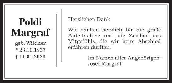 Traueranzeige von Poldi Margraf von Wetterauer Zeitung, Wetterauer Zeitung