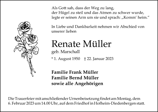 Traueranzeige von Renate Müller 