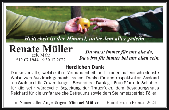 Traueranzeige von Renate Müller 