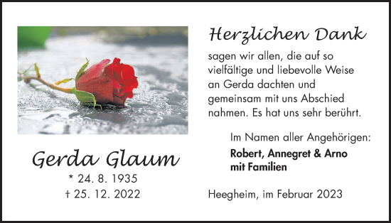 Traueranzeige von Richard Glaum von Kreis-Anzeiger