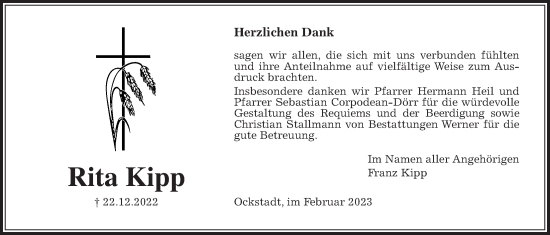 Traueranzeige von Rita Kipp von Wetterauer Zeitung
