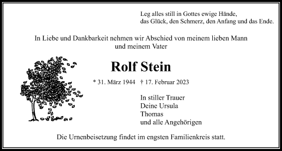 Traueranzeige von Rolf Stein von Wetterauer Zeitung