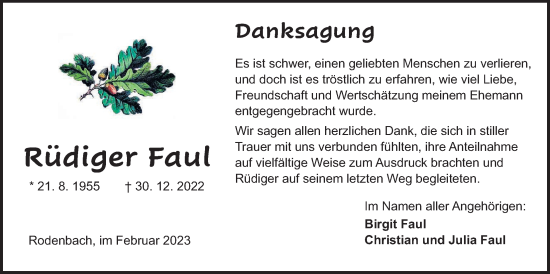 Traueranzeige von Rüdiger Faul von Kreis-Anzeiger, Wetterauer Zeitung