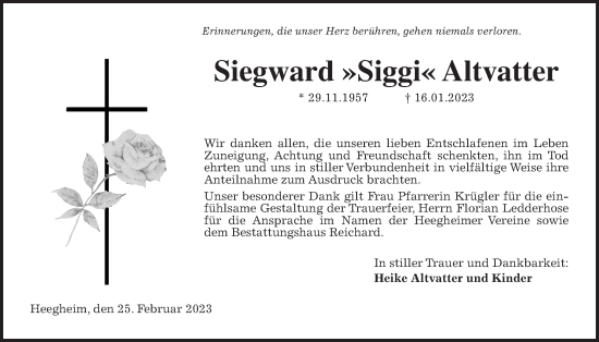 Traueranzeige von Siegward Altvatter von Kreis-Anzeiger