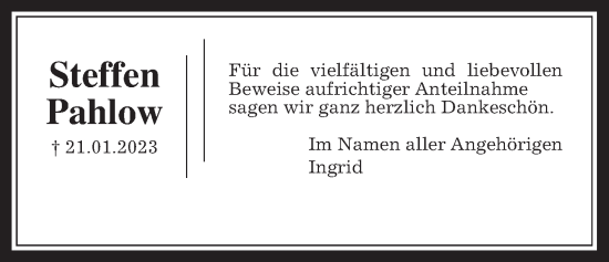 Traueranzeige von Steffen Pahlow von Wetterauer Zeitung, Wetterauer Zeitung