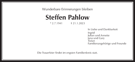 Traueranzeige von Steffen Pahlow von Wetterauer Zeitung