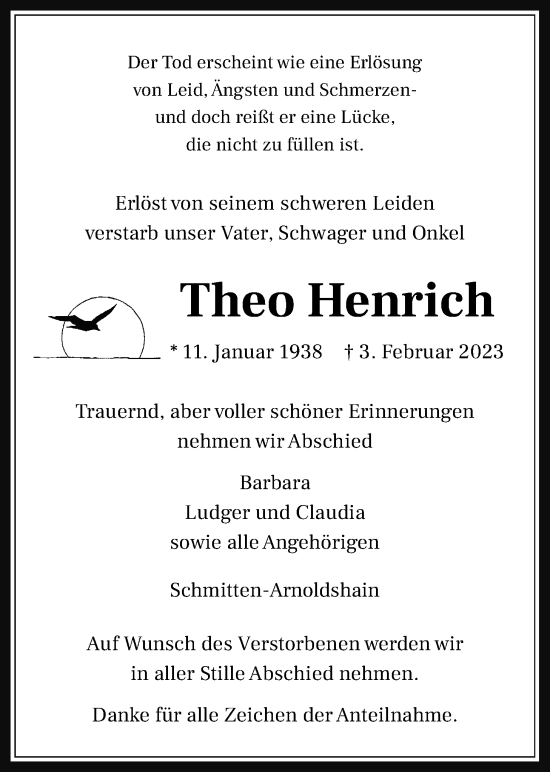 Traueranzeige von Theo Henrich von Usinger Anzeiger