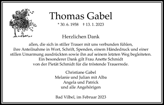 Traueranzeige von Thomas Gabel von Bad Vilbel/Karben