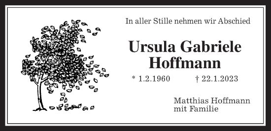Traueranzeige von Ursula Gabriele Hoffmann von Giessener Allgemeine, Alsfelder Allgemeine
