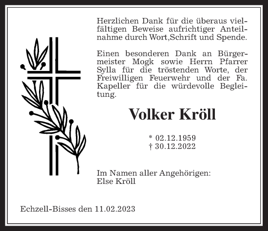 Traueranzeige von Volker Kröll von Wetterauer Zeitung