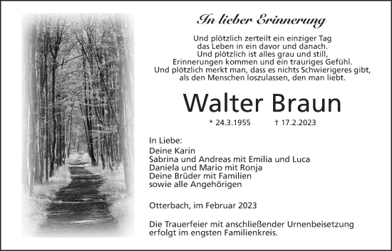 Traueranzeige von Walter Braun von Alsfelder Allgemeine