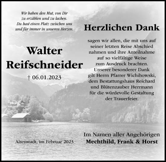 Traueranzeige von Walter Reifschneider von Kreis-Anzeiger