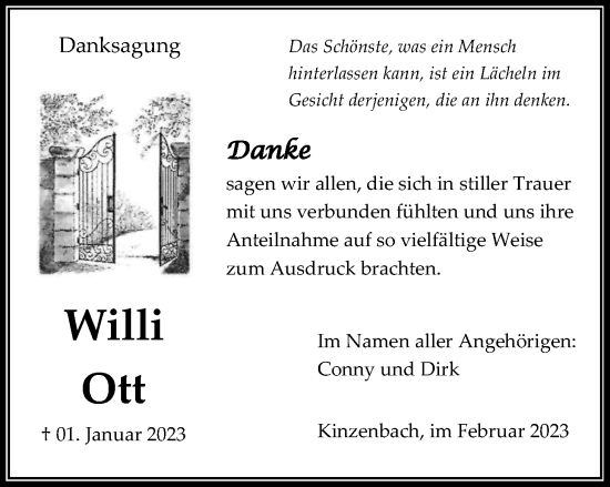 Traueranzeige von Willi Ott von Giessener Allgemeine, Alsfelder Allgemeine