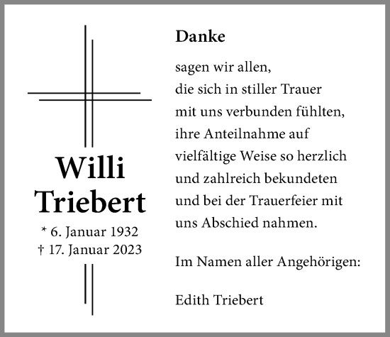 Traueranzeige von Willi Triebert von Wetterauer Zeitung, Wetterauer Zeitung