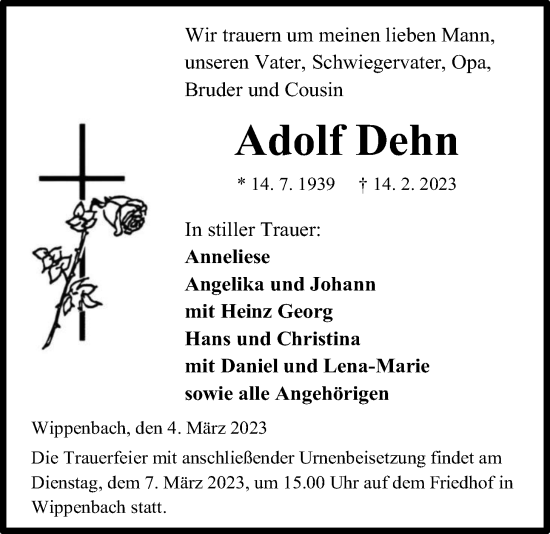 Traueranzeige von Adolf Dehn von Kreis-Anzeiger