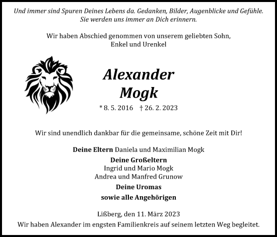Traueranzeige von Alexander Mogk von Kreis-Anzeiger
