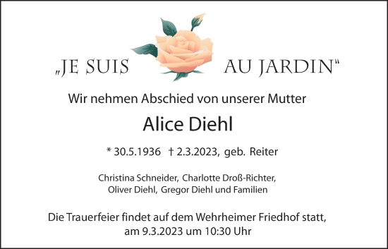 Traueranzeige von Alice Diehl von Usinger Anzeiger