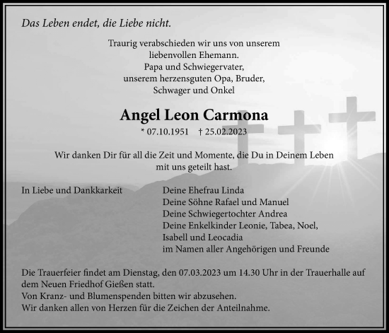 Traueranzeige von Angel Leon Carmona von Giessener Anzeiger