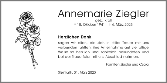 Traueranzeige von Annemarie Ziegler von Wetterauer Zeitung