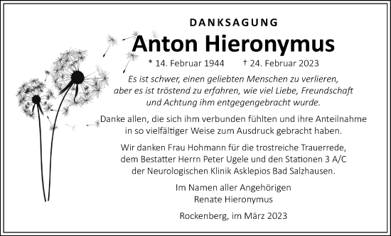 Traueranzeige von Anton Hieronymus von Wetterauer Zeitung
