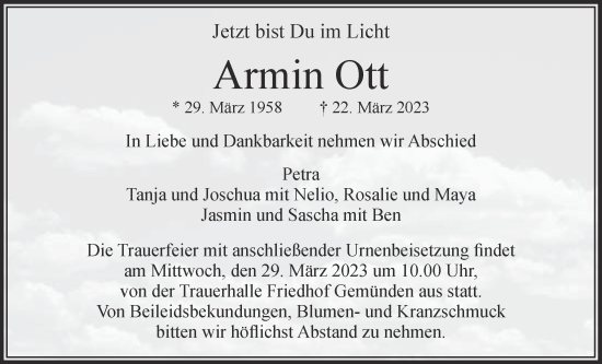 Traueranzeige von Armin Ott von Usinger Anzeiger