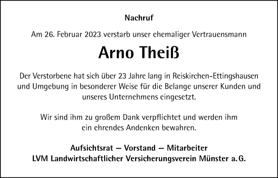 Traueranzeige von Arno Theiß von Giessener Allgemeine, Alsfelder Allgemeine, Giessener Allgemeine, Alsfelder Allgemeine