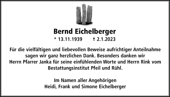 Traueranzeige von Bernd Eichelberger von Alsfelder Allgemeine