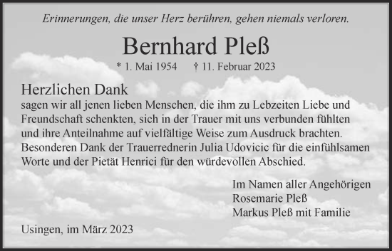 Traueranzeige von Bernhard Pleß 