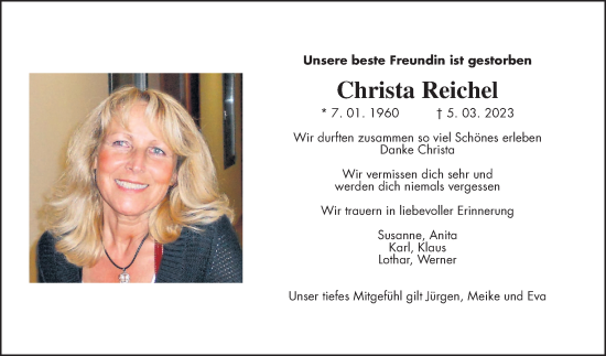 Traueranzeige von Christa Reichel von Wetterauer Zeitung