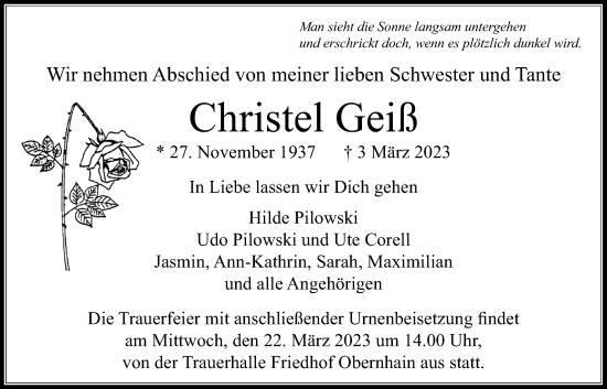 Traueranzeige von Christel Geiß von Usinger Anzeiger