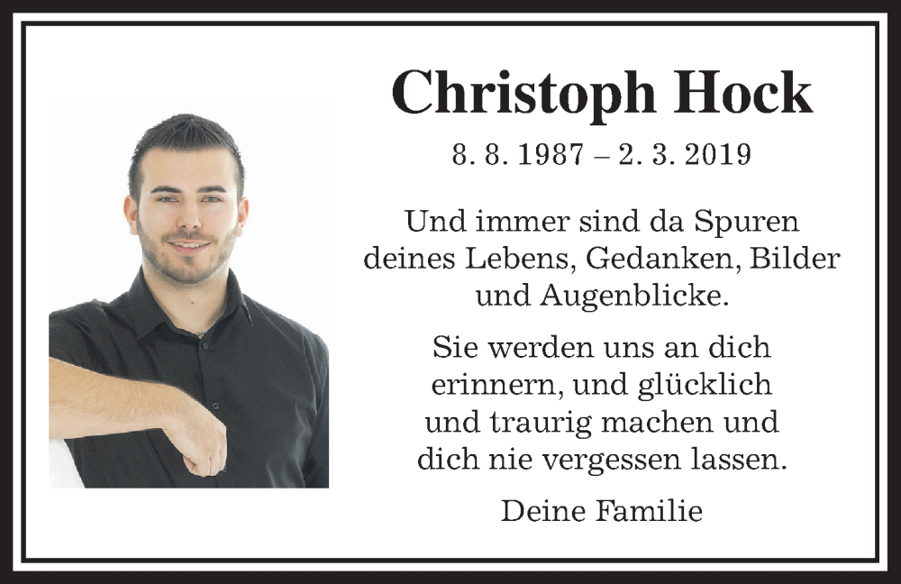  Traueranzeige für Christoph Hock vom 02.03.2023 aus Mücker Stimme