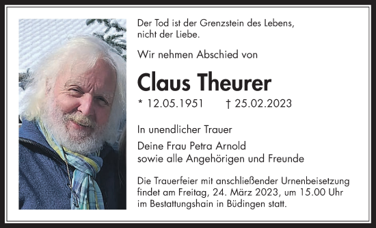 Traueranzeige von Claus Theurer von Kreis-Anzeiger