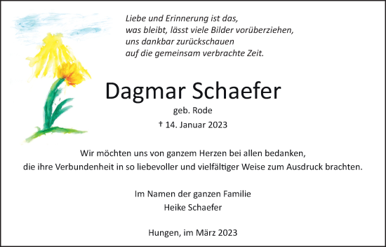 Traueranzeige von Dagmar Schaefer von Licher Wochenblatt