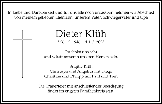 Traueranzeige von Dieter Klüh von Bad Vilbel/Karben