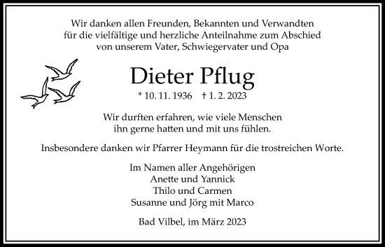 Traueranzeige von Dieter Pflug von Bad Vilbel/Karben