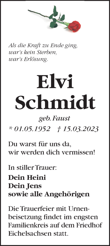 Traueranzeige von Elvi Schmidt von Kreis-Anzeiger