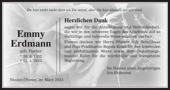 Traueranzeige von Emmy Erdmann von Mücker Stimme