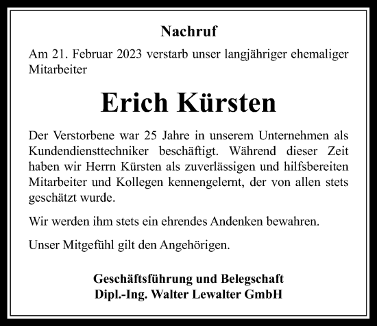 Traueranzeige von Erich Kürsten von Usinger Anzeiger