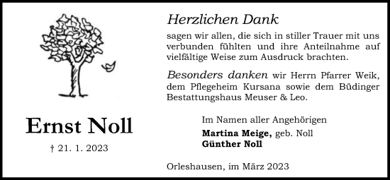 Traueranzeige von Ernst Noll von Kreis-Anzeiger